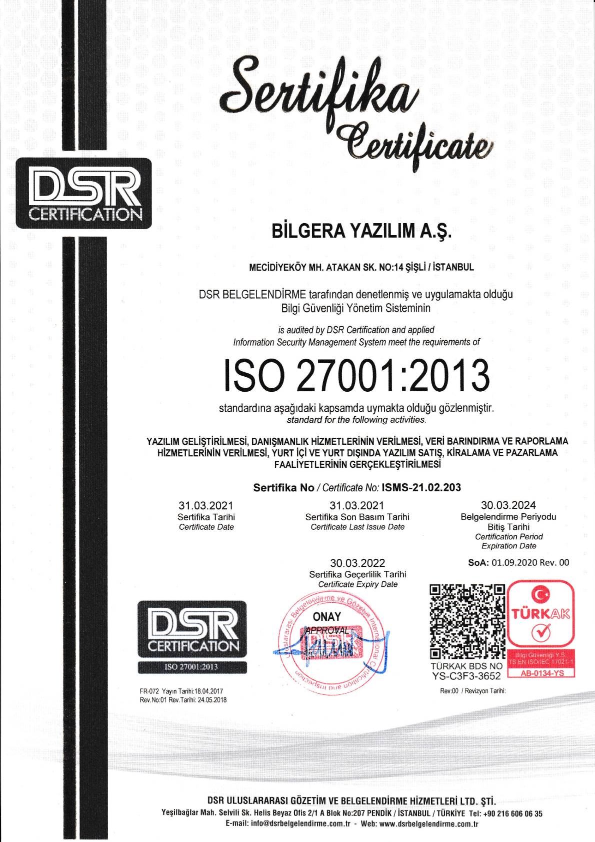 bilgera iso-27001 türkak belge
